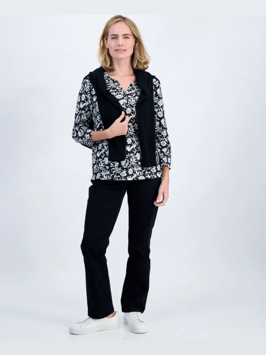 Блузка-поло с цветочным принтом и рукавом 3/4 Petite Floral-Print 3/4-Sleeve Henley Style & Co — изображение 2 из 4