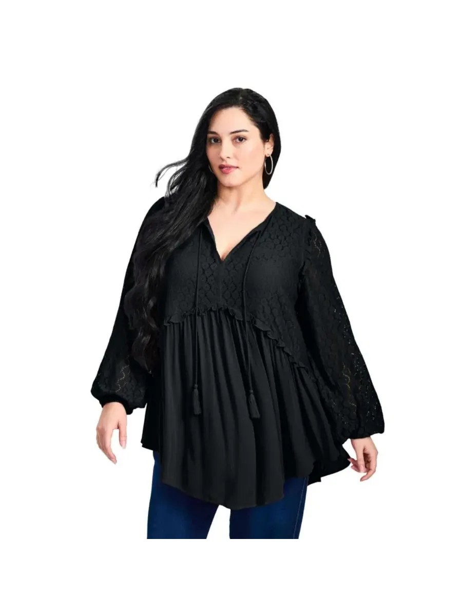 Блуза-крестьянка с кружевным лифом и длинным рукавом, Haven Lace Top, Avenue