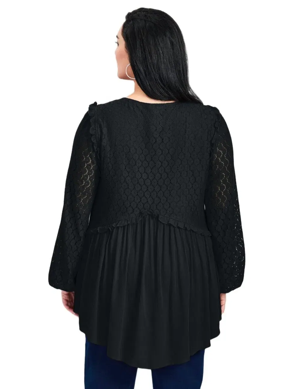 Блуза-крестьянка с кружевным лифом и длинным рукавом, Haven Lace Top, Avenue — изображение 2 из 3, черный
