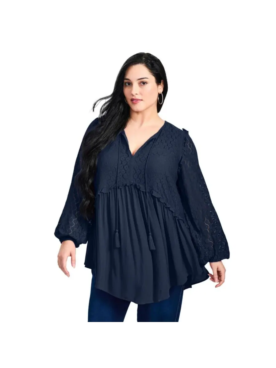 Блуза-крестьянка с кружевом и длинным рукавом, модель Haven Lace Top AVENUE