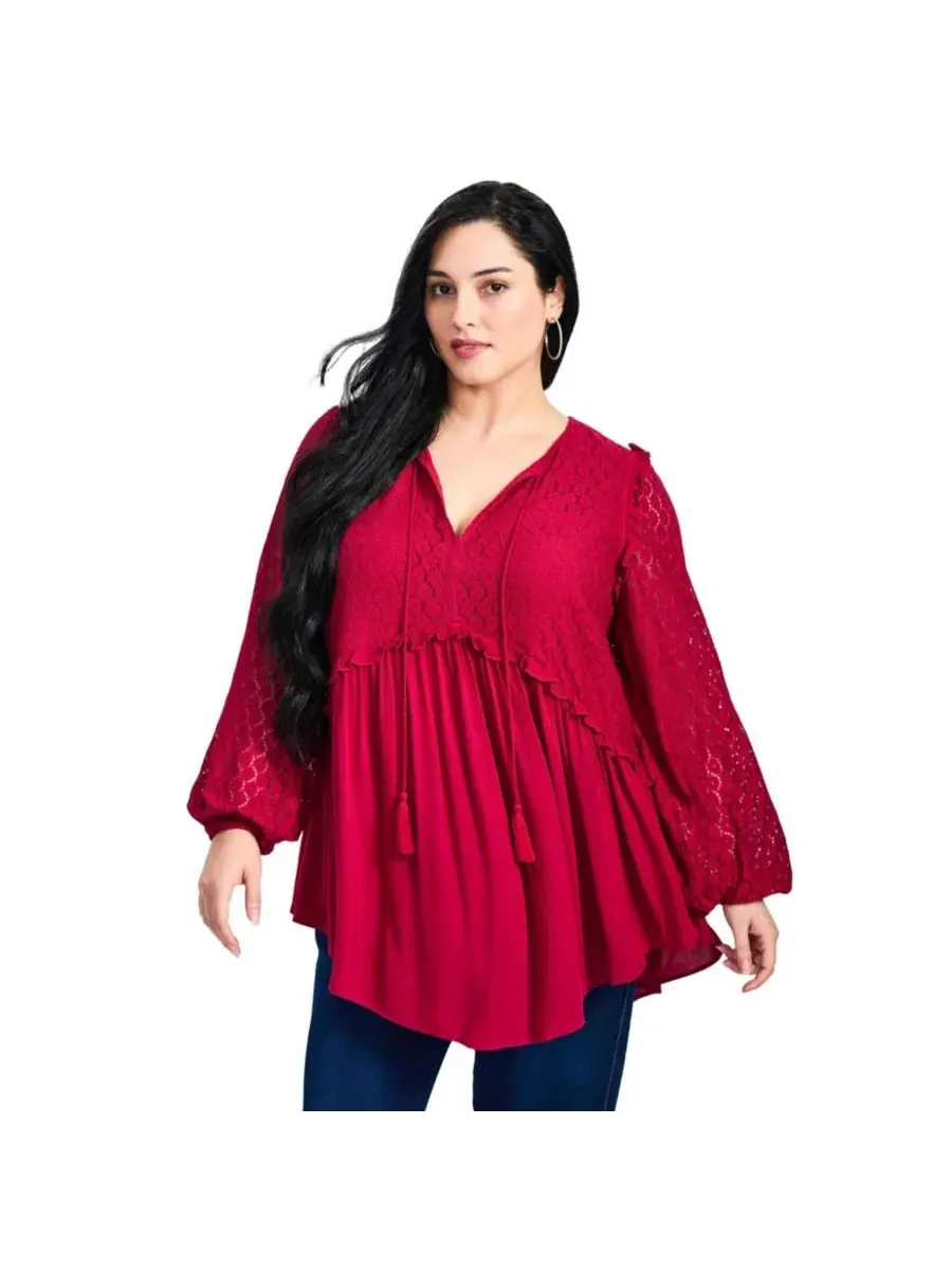 Блуза-крестьянка с кружевной кокеткой Haven Lace AVENUE — изображение 1 из 3, фиолетовый