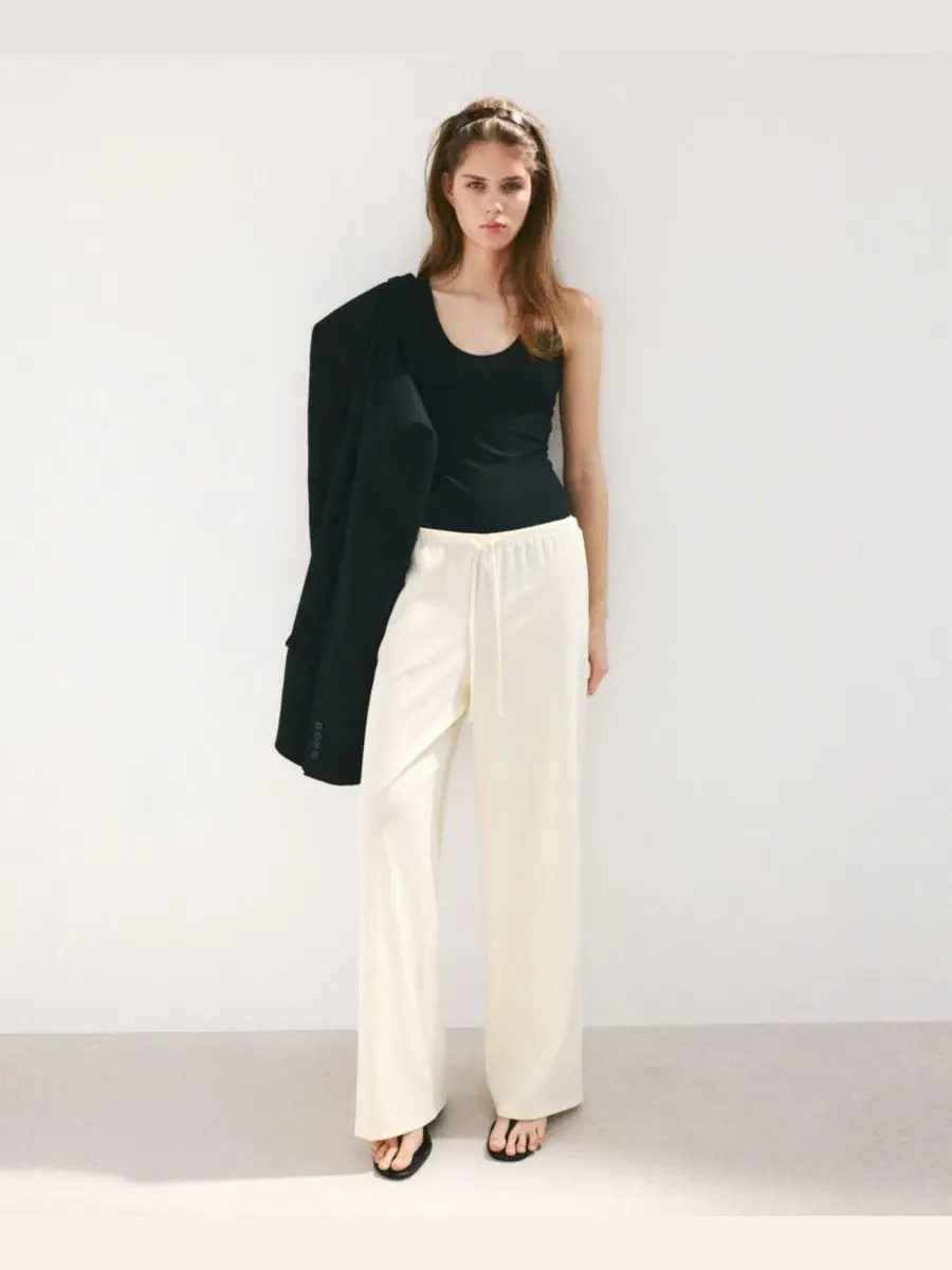 Брюки прямого кроя с регулируемым поясом, модель Straight Mid-Rise MANGO — изображение 2 из 6, экру