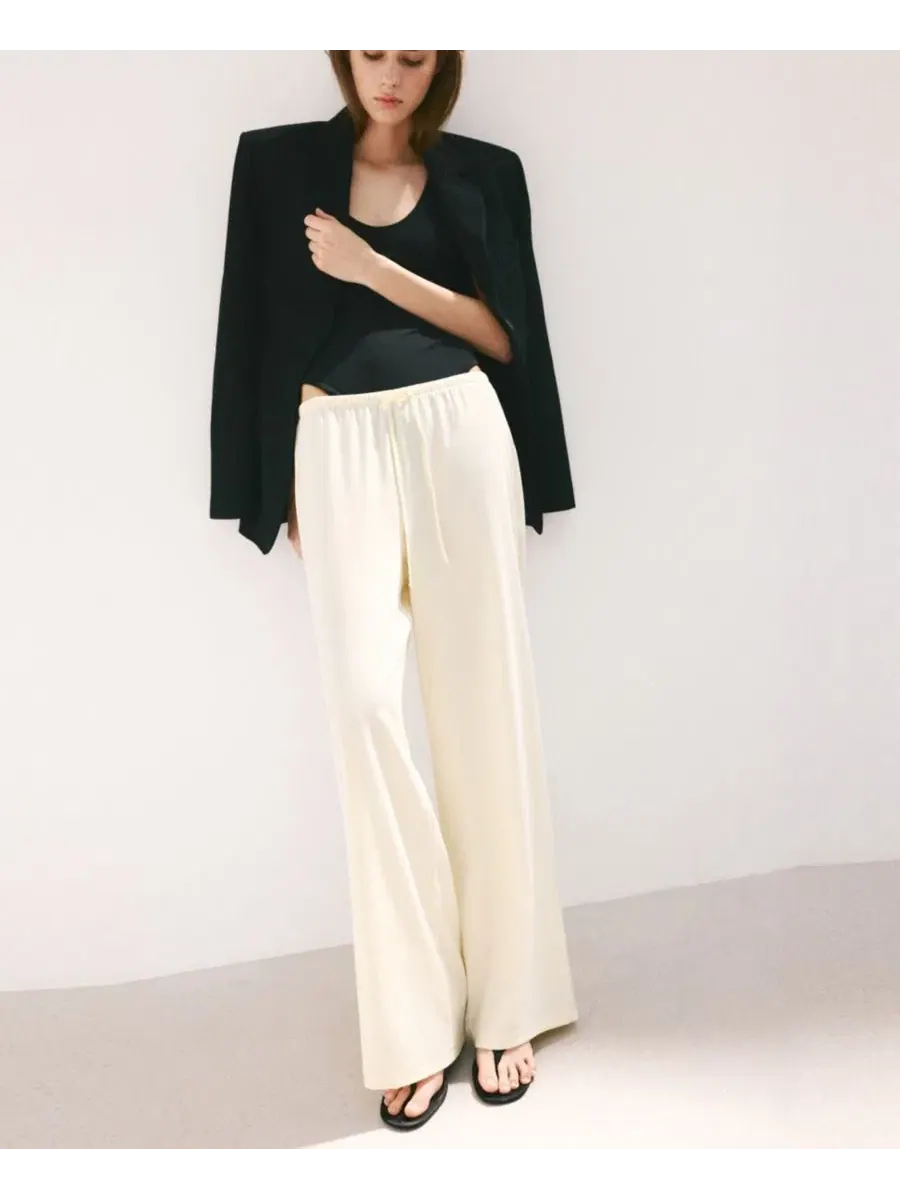 Брюки прямого кроя с регулируемым поясом, модель Straight Mid-Rise MANGO — изображение 6 из 6, экру