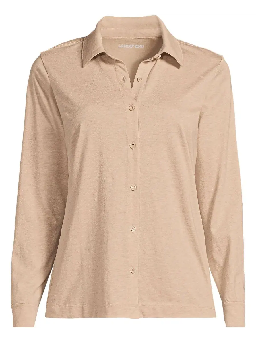 Женская рубашка с длинным рукавом из хлопка Supima, свободный крой Lands' End, Soft Pecan Heather