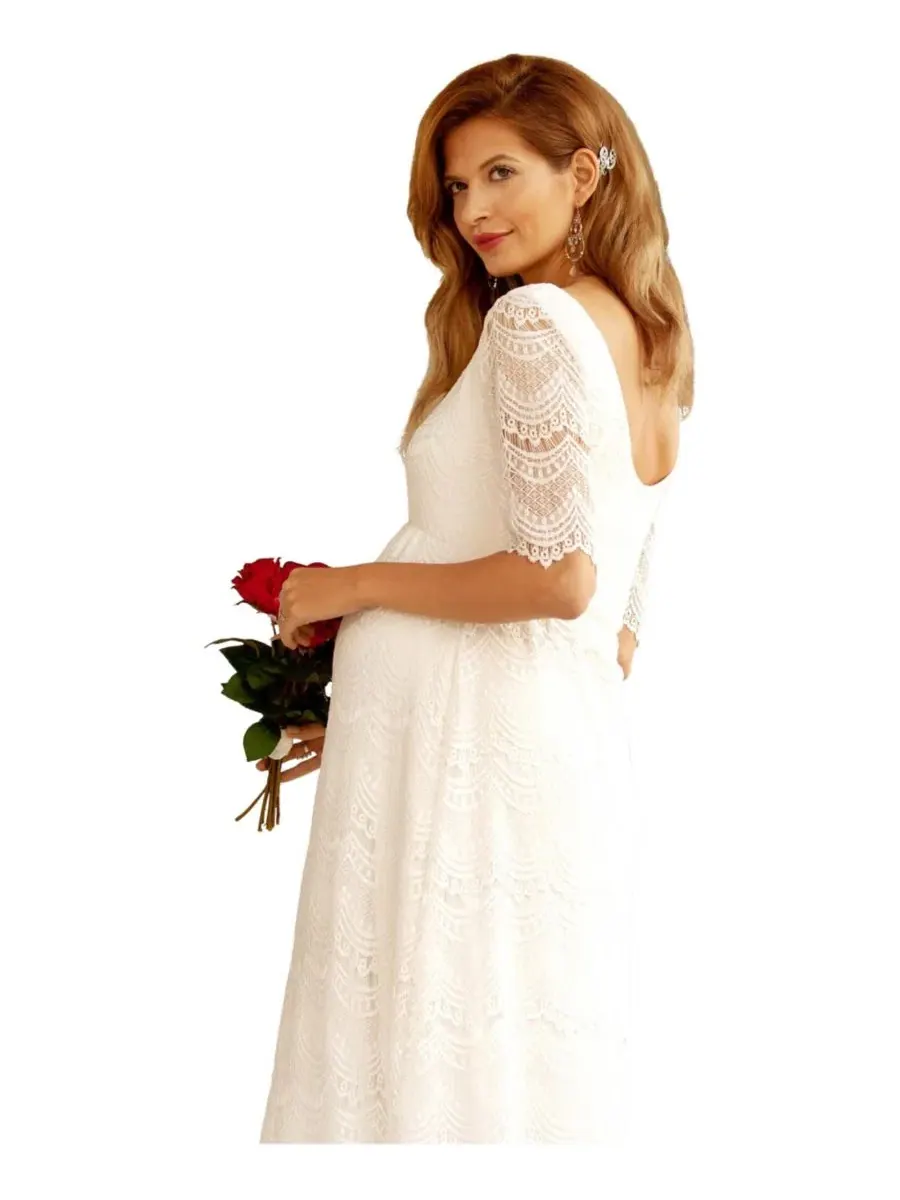 Платье для беременных Verona Lace Empire-Waist Gown Tiffany Rose Maternity — изображение 2 из 8, яркий слоновая кость