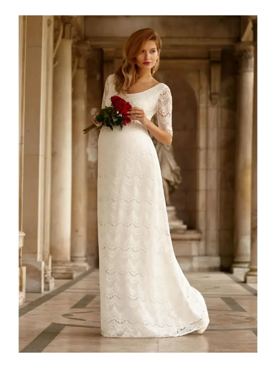 Платье для беременных Verona Lace Empire-Waist Gown Tiffany Rose Maternity — изображение 5 из 8, яркий слоновая кость