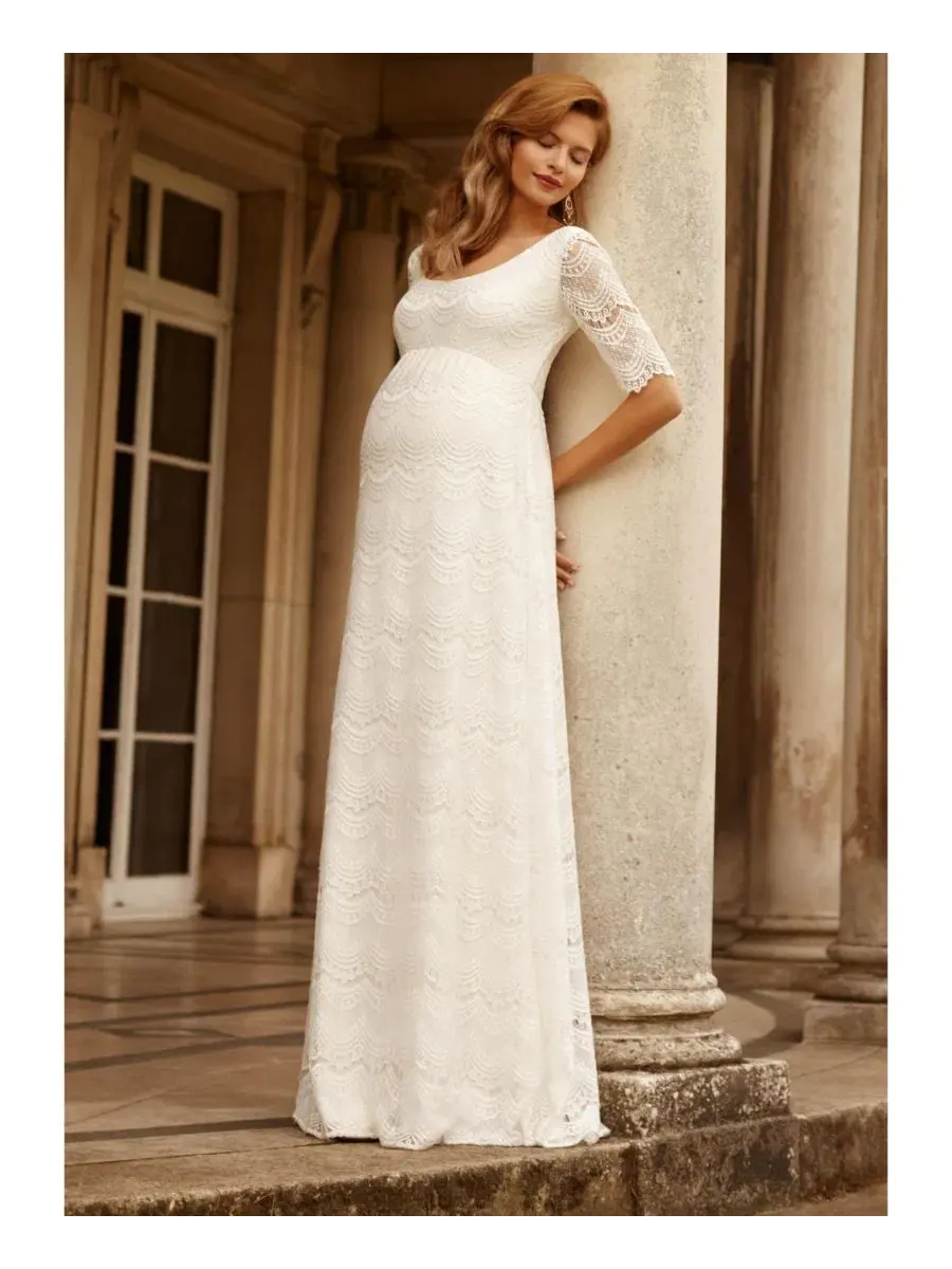 Платье для беременных Verona Lace Empire-Waist Gown Tiffany Rose Maternity — изображение 6 из 8, яркий слоновая кость