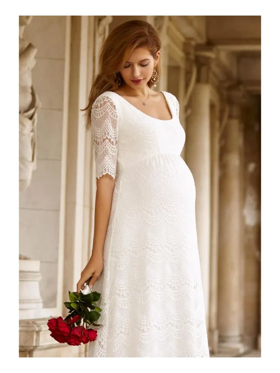 Платье для беременных Verona Lace Empire-Waist Gown Tiffany Rose Maternity — изображение 8 из 8, яркий слоновая кость