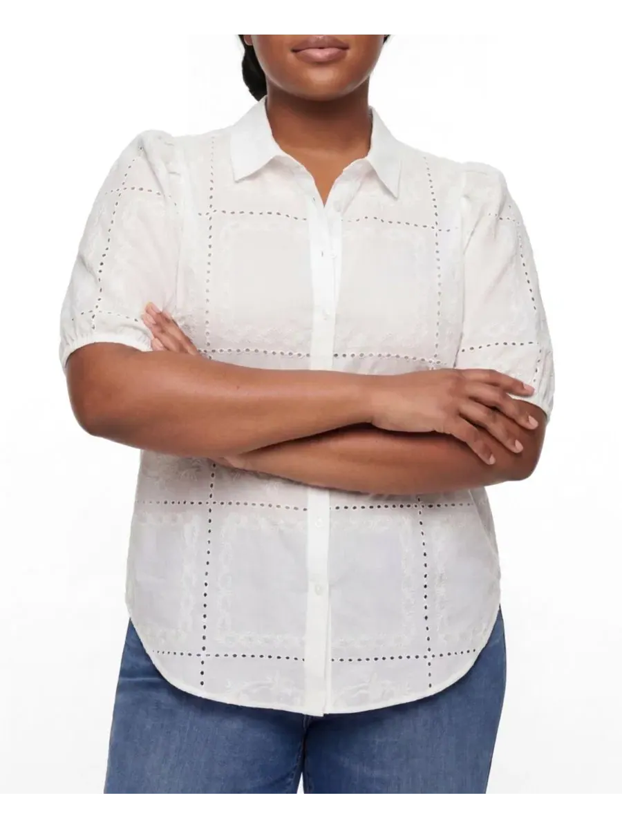 Блузка с длинным рукавом Belle Isle Eyelet Button Down Shirt Torrid — белый
