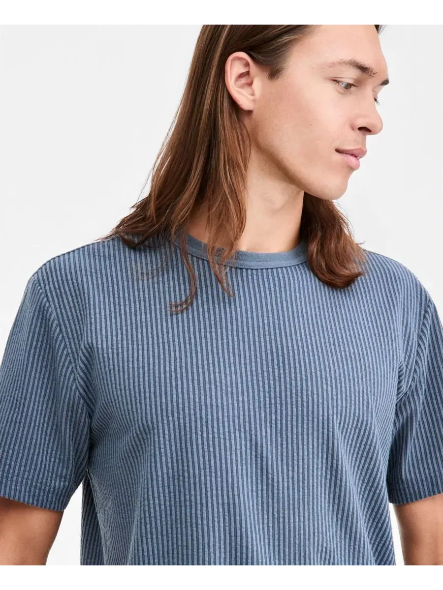 Футболка с жаккардовой полоской Logan Stripe Sun + Stone, Stormy Chambray — изображение 2 из 4