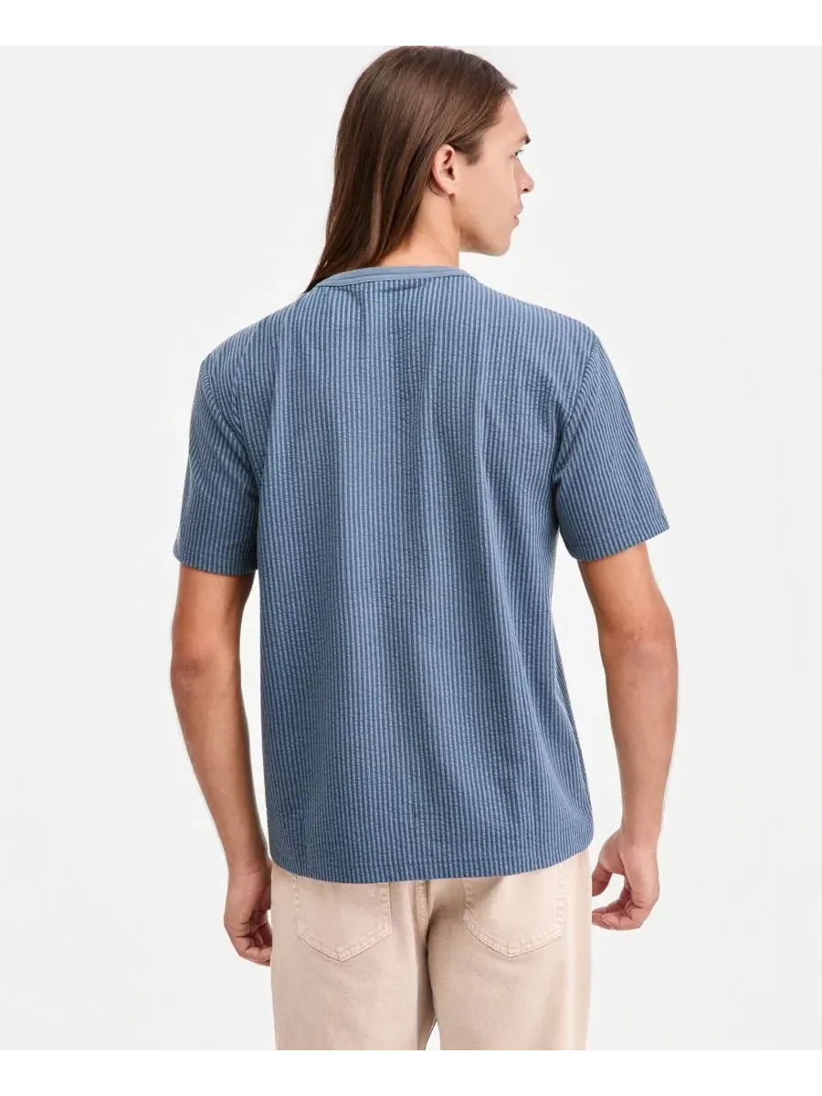 Футболка с жаккардовой полоской Logan Stripe Sun + Stone, Stormy Chambray — изображение 4 из 4