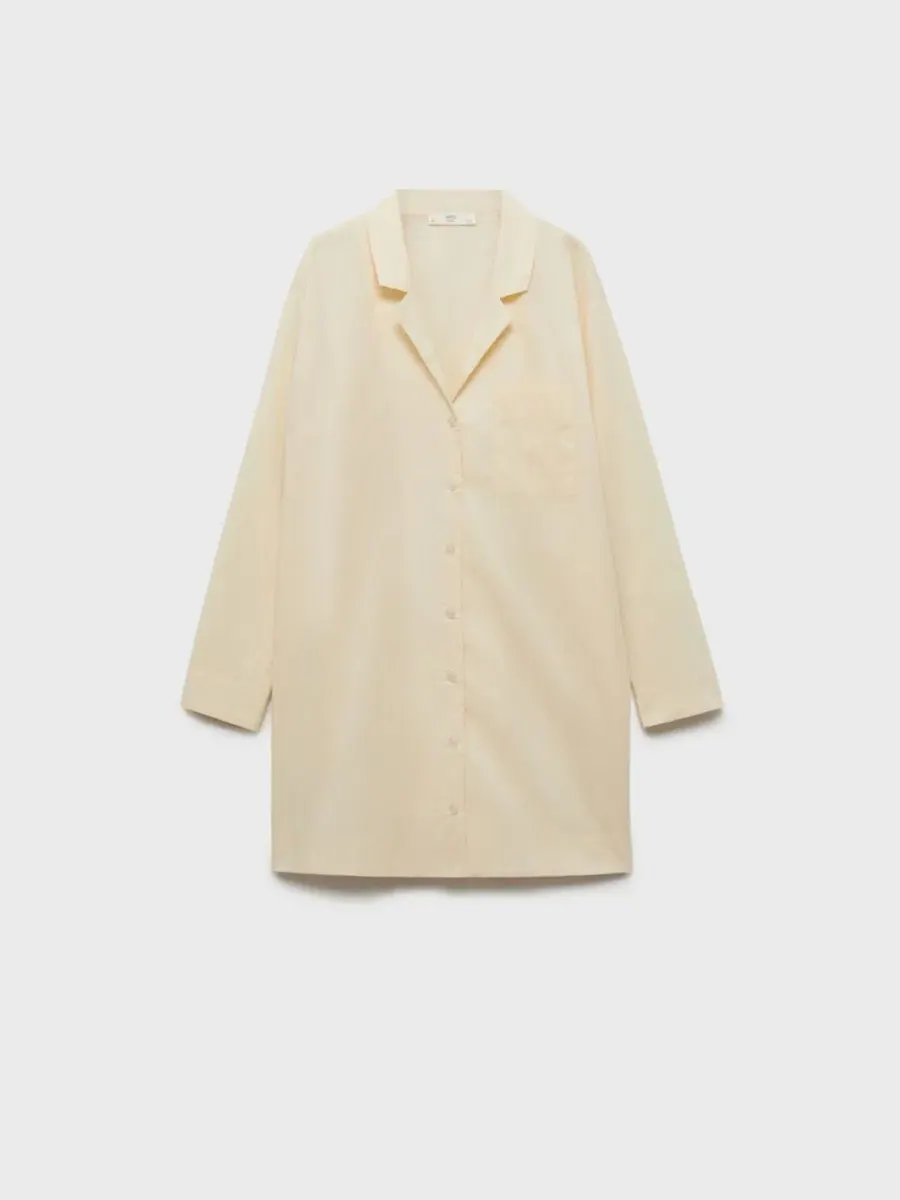 Ночная рубашка хлопковая, с длинным рукавом, модель Garment-Washed Cotton Nightgown MANGO
