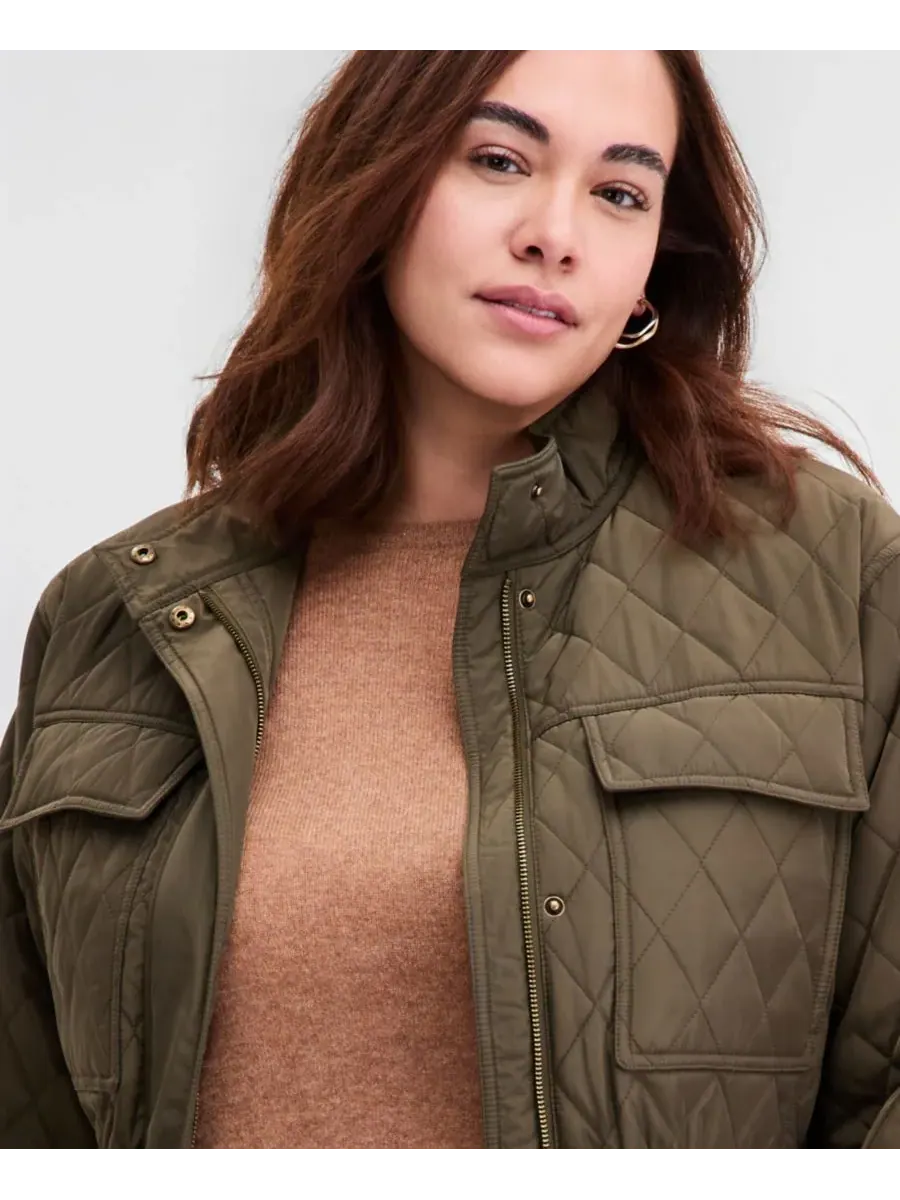 Укороченное стеганое пальто больших размеров Michael Kors — изображение 3 из 3, оливковый