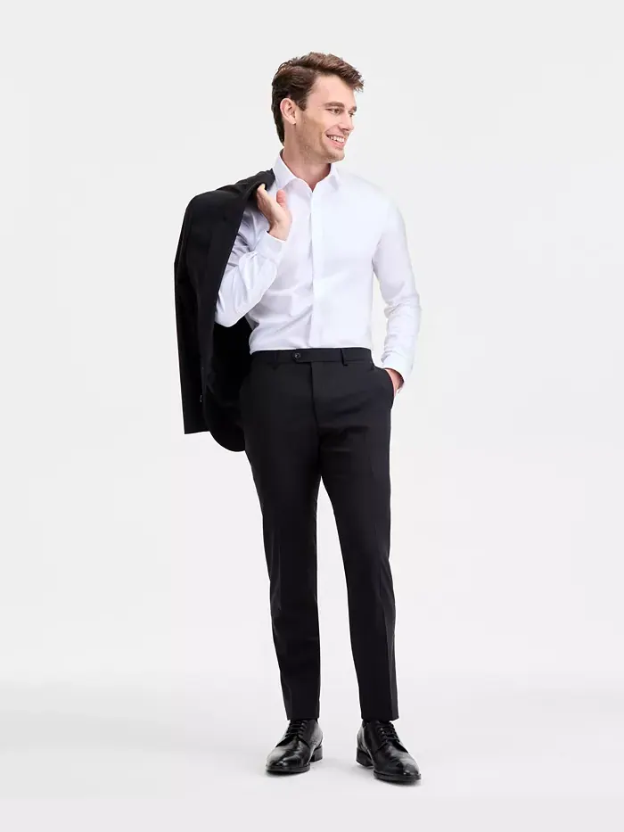 Мужские современные эластичные черные однотонные шерстяные брюки Ted by Ted Baker — черный