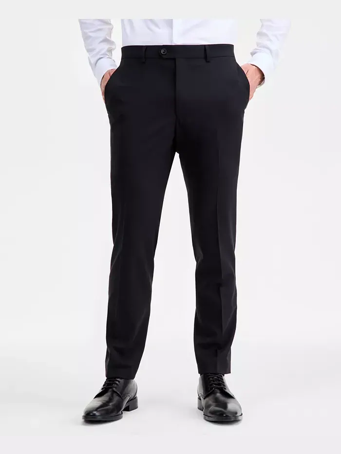 Мужские современные эластичные черные однотонные шерстяные брюки Ted by Ted Baker — 3