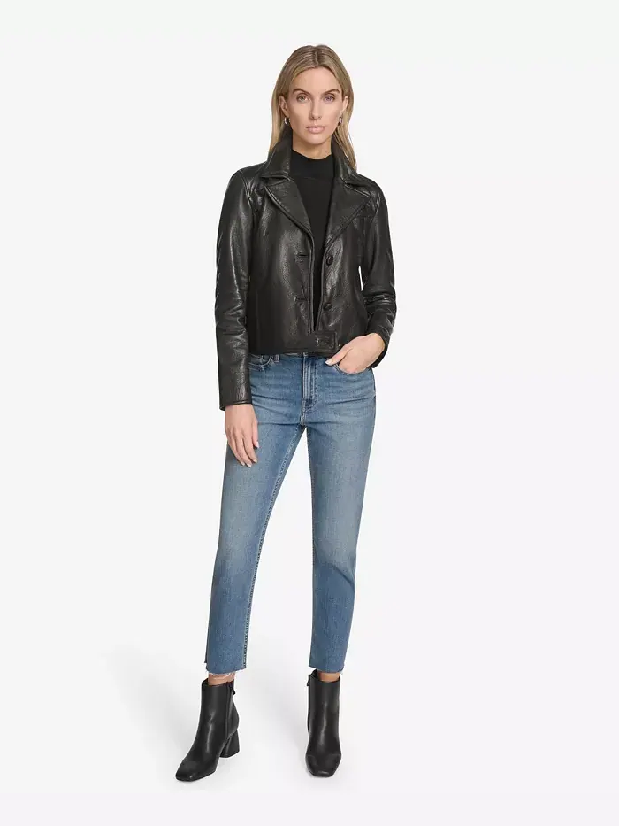 Женская кожаная куртка Paluma Blazer Andrew Marc Black Label — изображение 4 из 5, черный