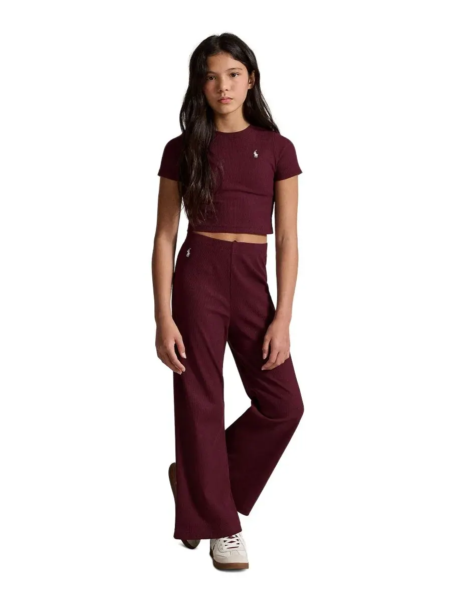Штаны широкие женские Ribbed Wide-Leg Pant Polo Ralph Lauren, Rich Ruby — изображение 2 из 5
