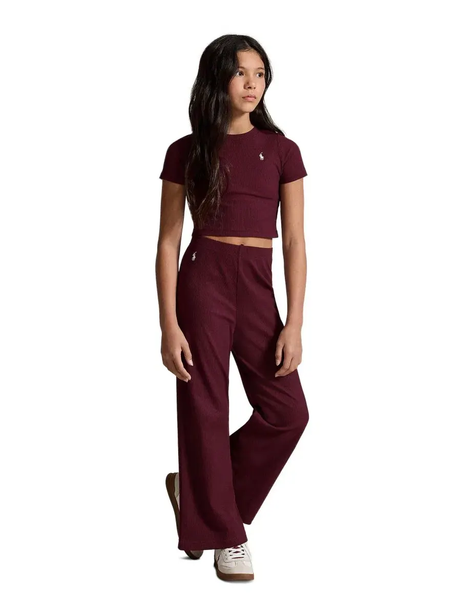 Штаны широкие женские Ribbed Wide-Leg Pant Polo Ralph Lauren, Rich Ruby — изображение 3 из 5