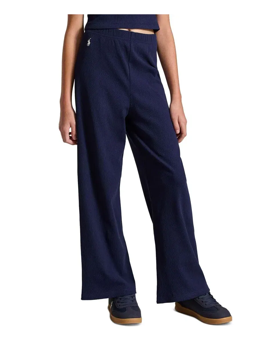 Штаны для девочек с широкими штанинами, Ribbed Wide-Leg Pant Polo Ralph Lauren — изображение 1 из 5, темно-синий