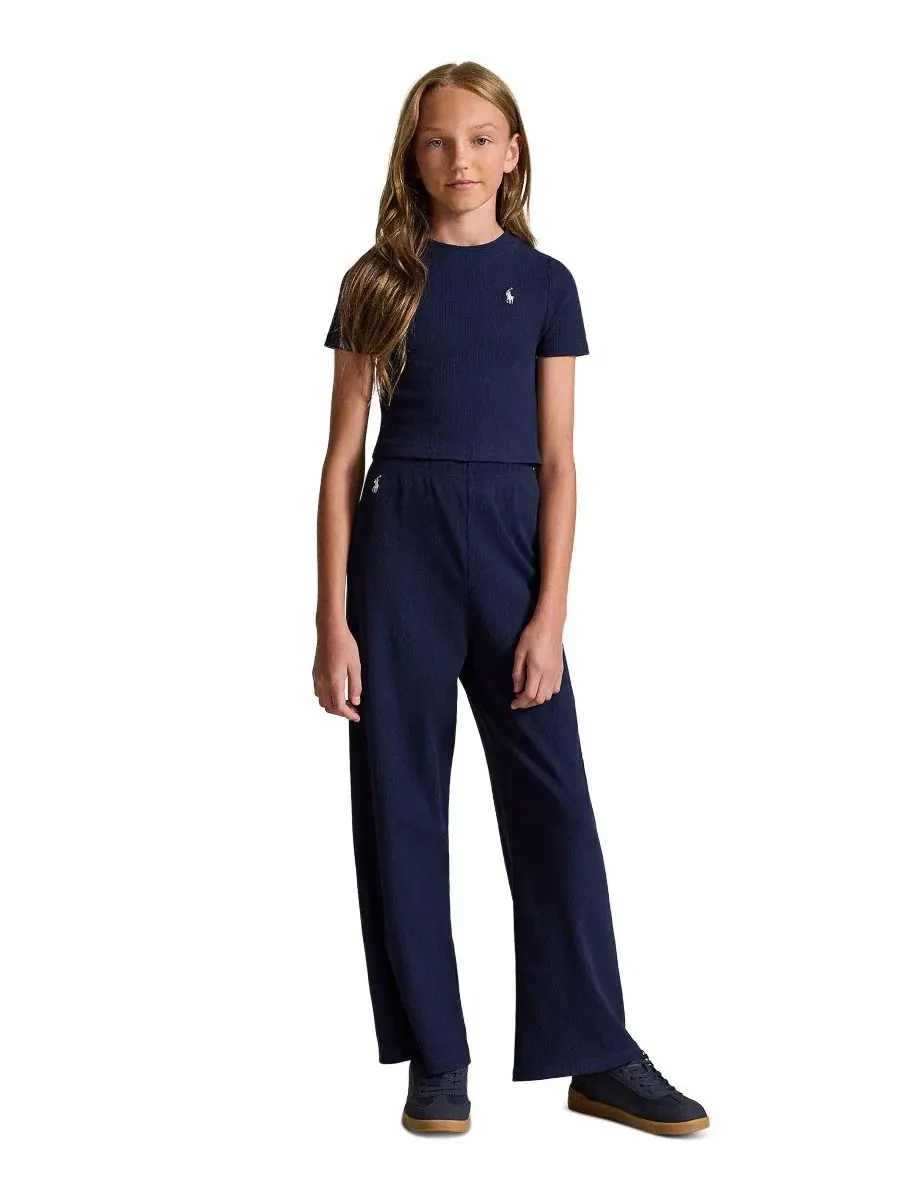 Штаны для девочек с широкими штанинами, Ribbed Wide-Leg Pant Polo Ralph Lauren — изображение 2 из 5, темно-синий