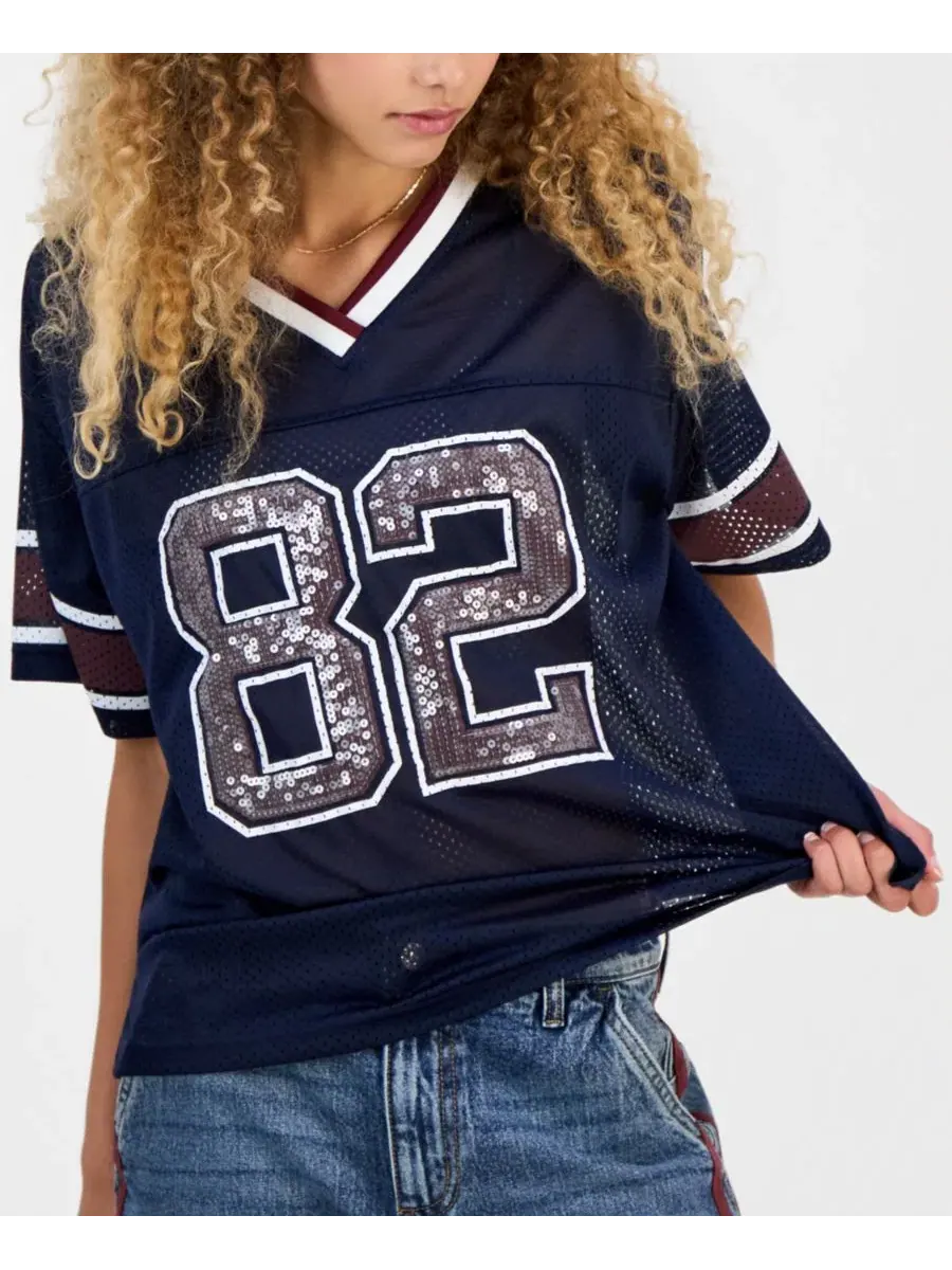 Футболка из сетки с пайетками Madden Girl — изображение 4 из 6, темно-синий