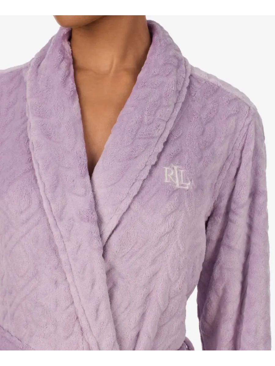 Халат женский с поясом, модель Self-Tie Belt Short Robes Lauren Ralph Lauren — изображение 2 из 3, фиолетовый