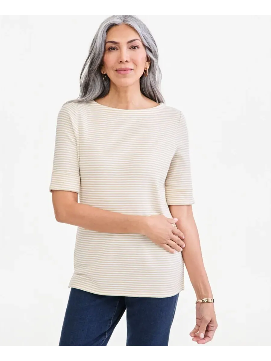 Футболка с лодочкой и рукавом 3/4 Style & Co — изображение 1 из 4, песочный