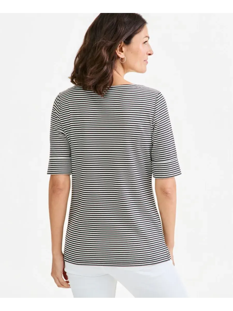 Топ с принтом 3/4 рукав Henley Style & Co — изображение 2 из 3, глубокий черный
