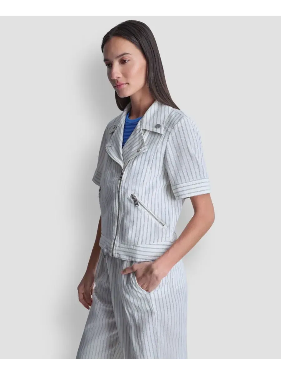 Женская полосатая куртка с воротником Dkny — изображение 3 из 5, слоновая кость