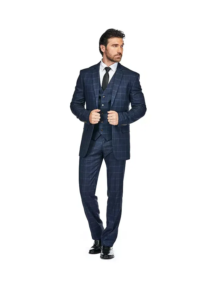 Мужской трехкомпонентный костюм в клетку Windowpane Slim Fit Gino Vitale
