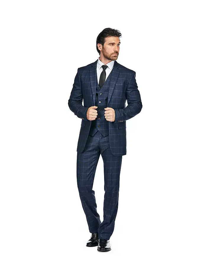 Мужской трехкомпонентный костюм в клетку Windowpane Slim Fit Gino Vitale — изображение 4 из 5, синий