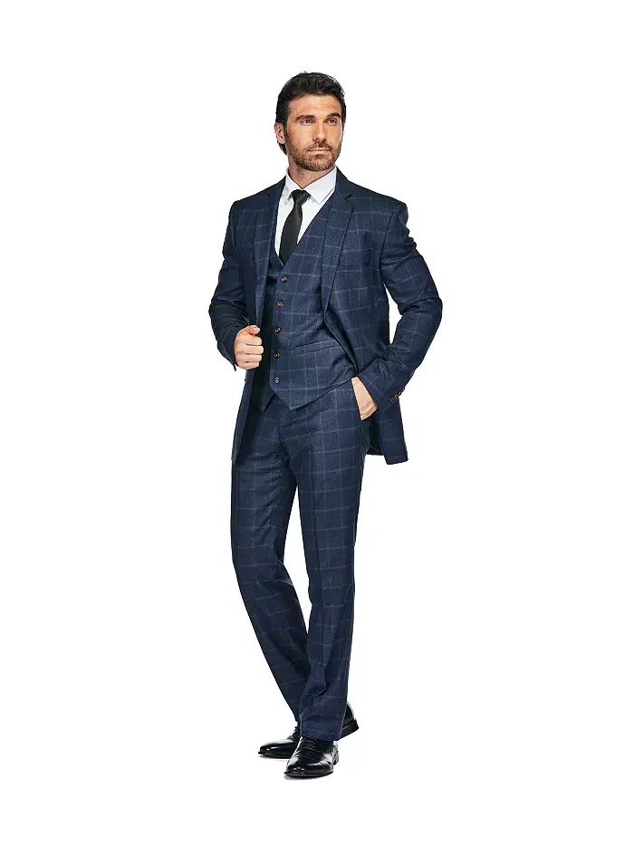 Мужской трехкомпонентный костюм в клетку Windowpane Slim Fit Gino Vitale — изображение 5 из 5, синий