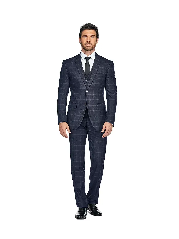 Мужской трехкомпонентный костюм в клетку Windowpane Slim Fit Gino Vitale