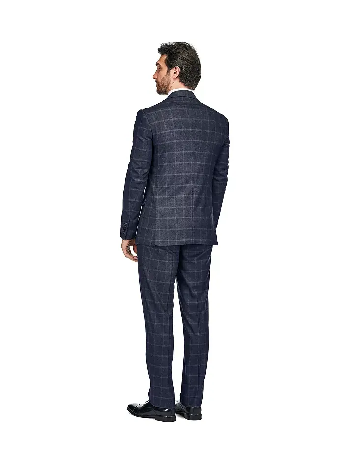 Мужской трехкомпонентный костюм в клетку Windowpane Slim Fit Gino Vitale — изображение 3 из 5, темно-синий