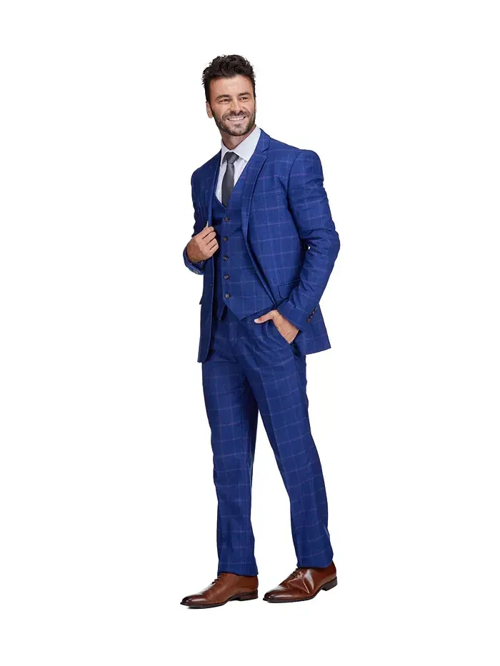 Мужской трехкомпонентный костюм в клетку Windowpane Slim Fit Gino Vitale