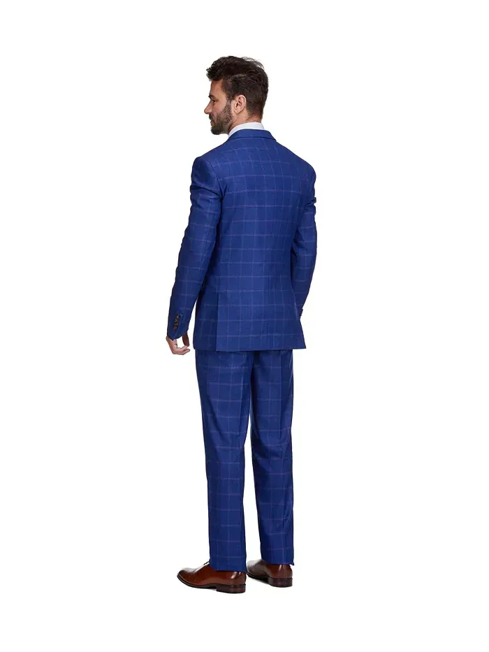 Мужской трехкомпонентный костюм в клетку Windowpane Slim Fit Gino Vitale — изображение 3 из 4, синий