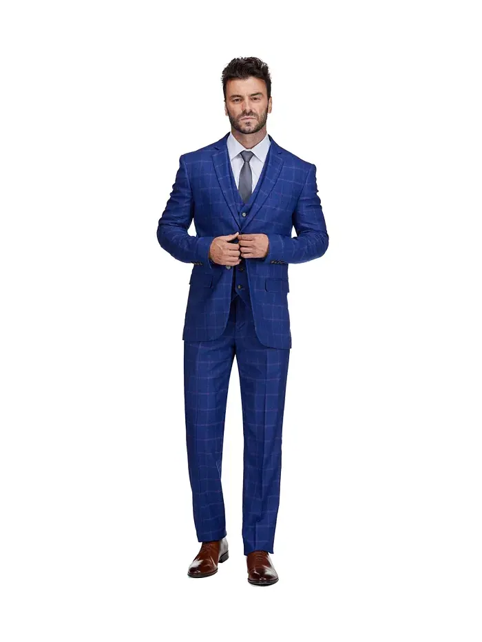 Мужской трехкомпонентный костюм в клетку Windowpane Slim Fit Gino Vitale — изображение 4 из 4, синий