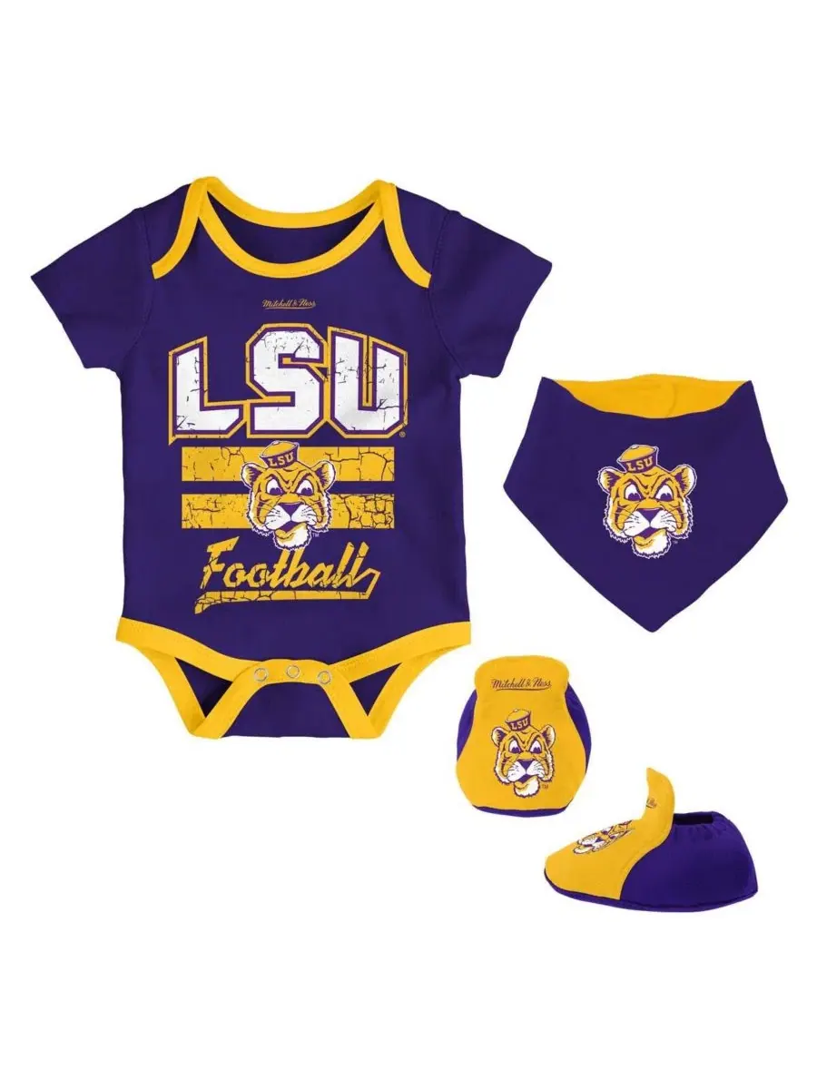 Комплект из 3 предметов: боди, слюнявчик и пинетки с принтом LSU Tigers Mitchell & Ness
