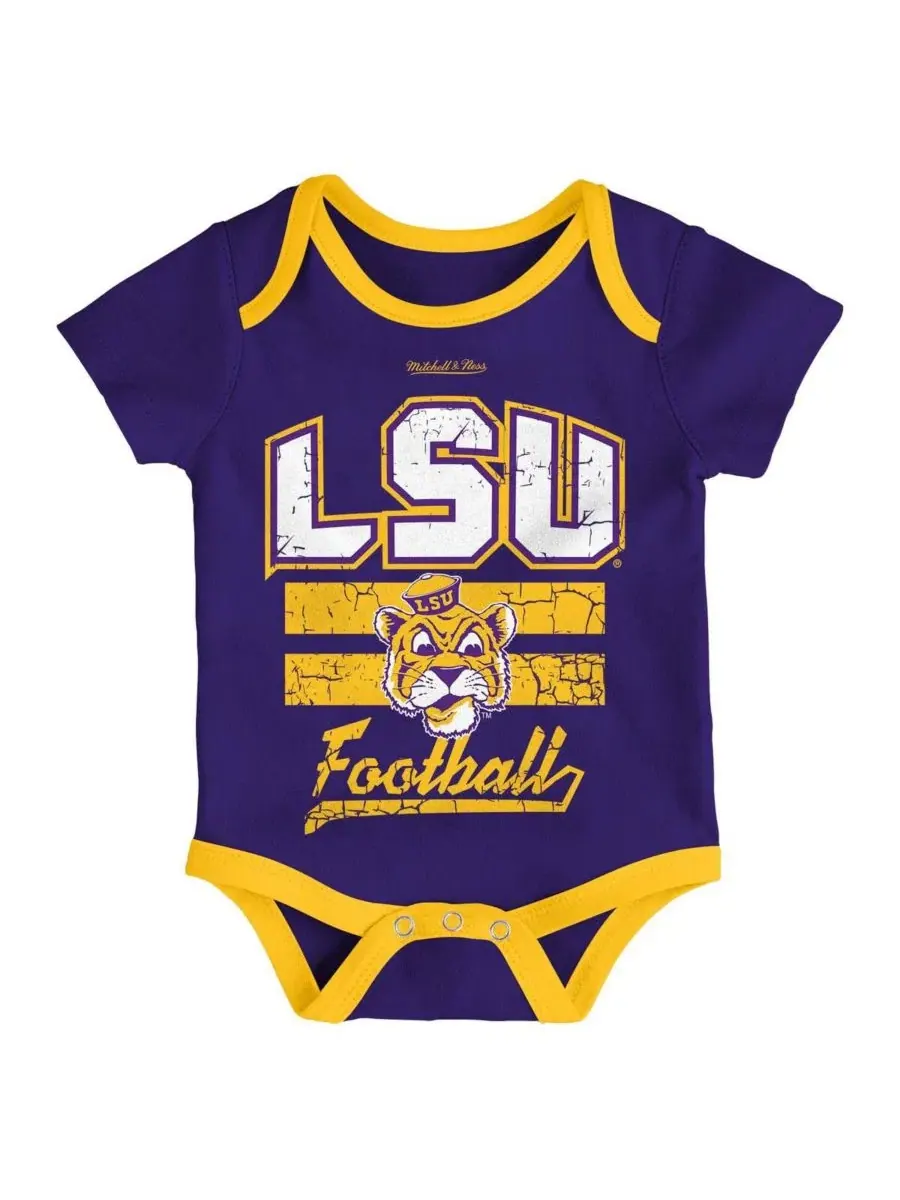 Комплект из 3 предметов: боди, слюнявчик и пинетки с принтом LSU Tigers Mitchell & Ness — изображение 4 из 4, фиолетовый
