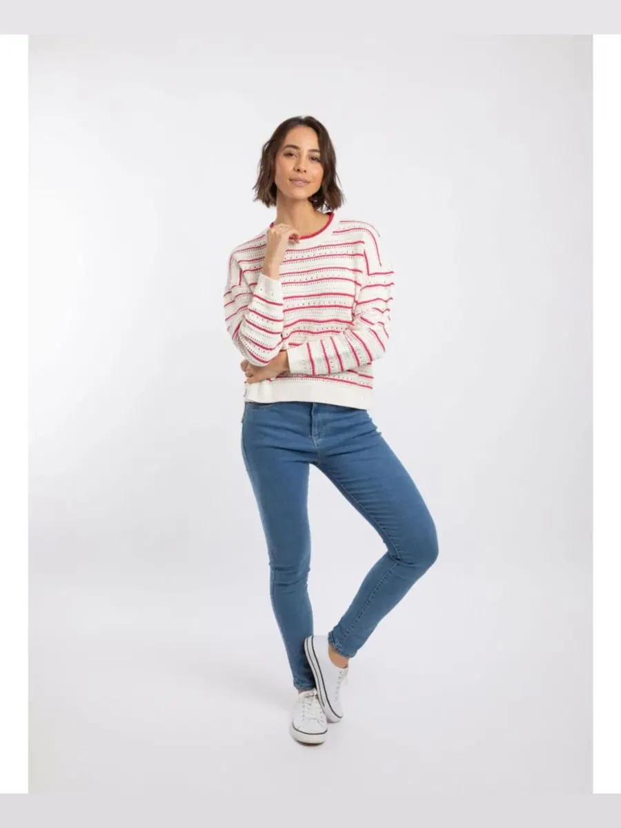 Свитер женский с кружевной вязкой и удлиненной спинкой Liah Pointelle-Striped Crewneck Weird Fish — изображение 2 из 5