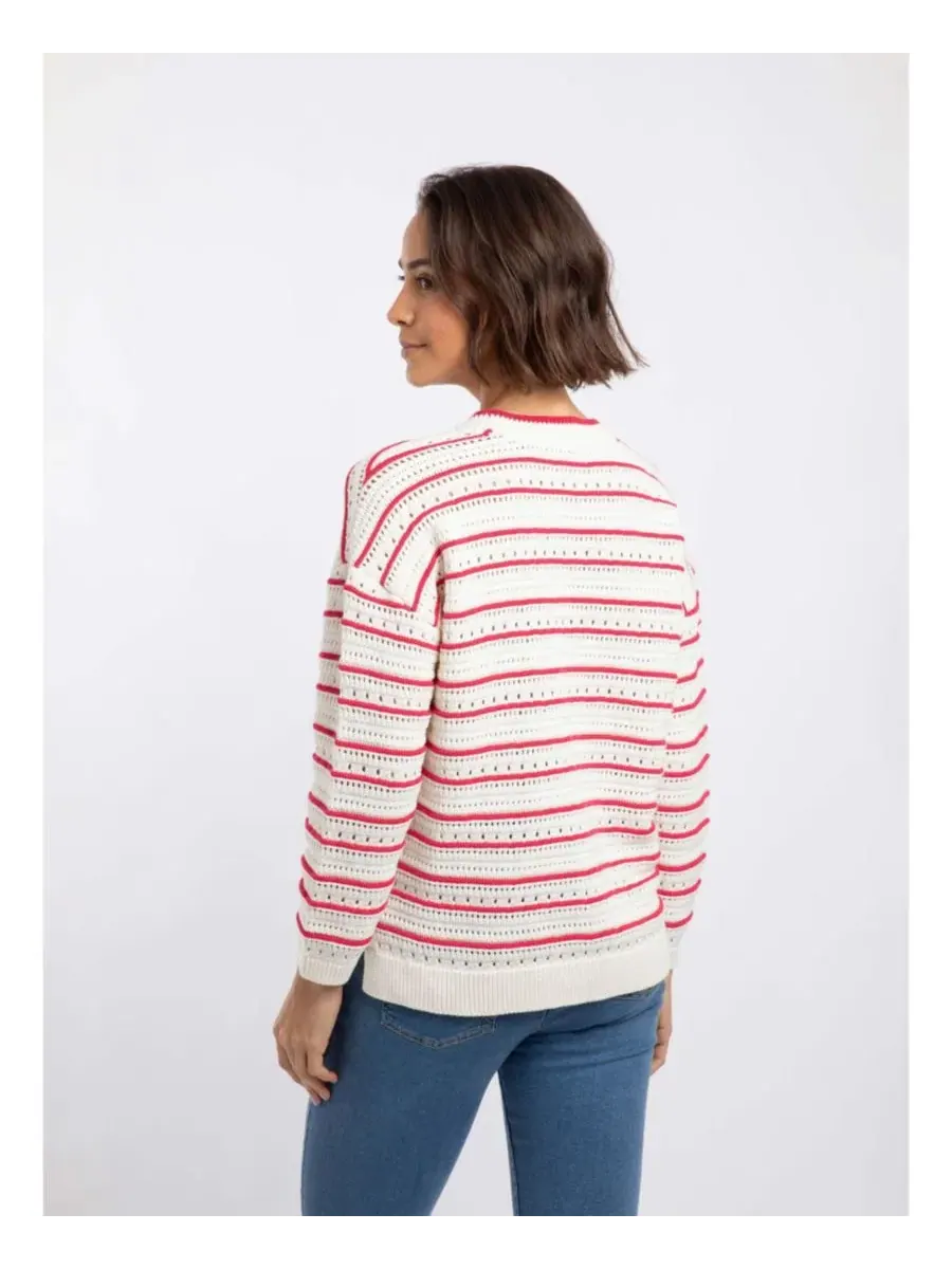 Свитер женский с кружевной вязкой и удлиненной спинкой Liah Pointelle-Striped Crewneck Weird Fish — изображение 3 из 5