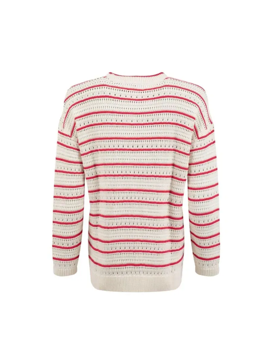 Свитер женский с кружевной вязкой и удлиненной спинкой Liah Pointelle-Striped Crewneck Weird Fish — изображение 4 из 5