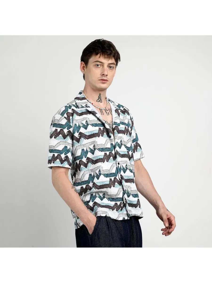 Рубашка с длинным рукавом Oversized Line Strokes Campus Sutra — изображение 3 из 7, белый