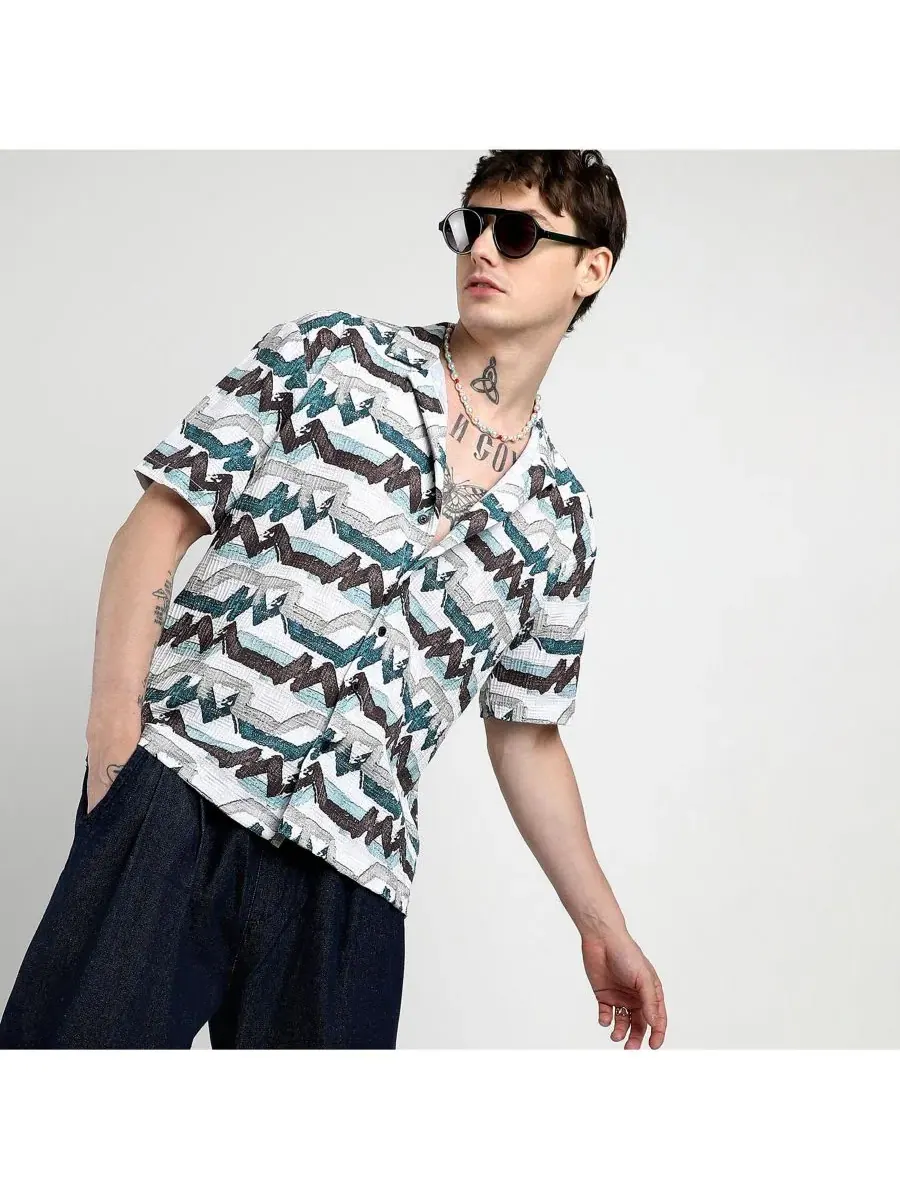 Рубашка с длинным рукавом Oversized Line Strokes Campus Sutra — изображение 4 из 7, белый