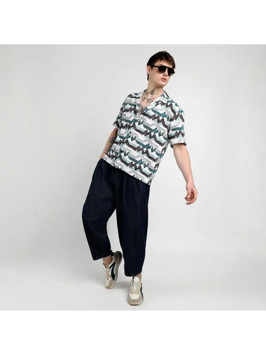 Рубашка с длинным рукавом Oversized Line Strokes Campus Sutra — изображение 5 из 7, белый