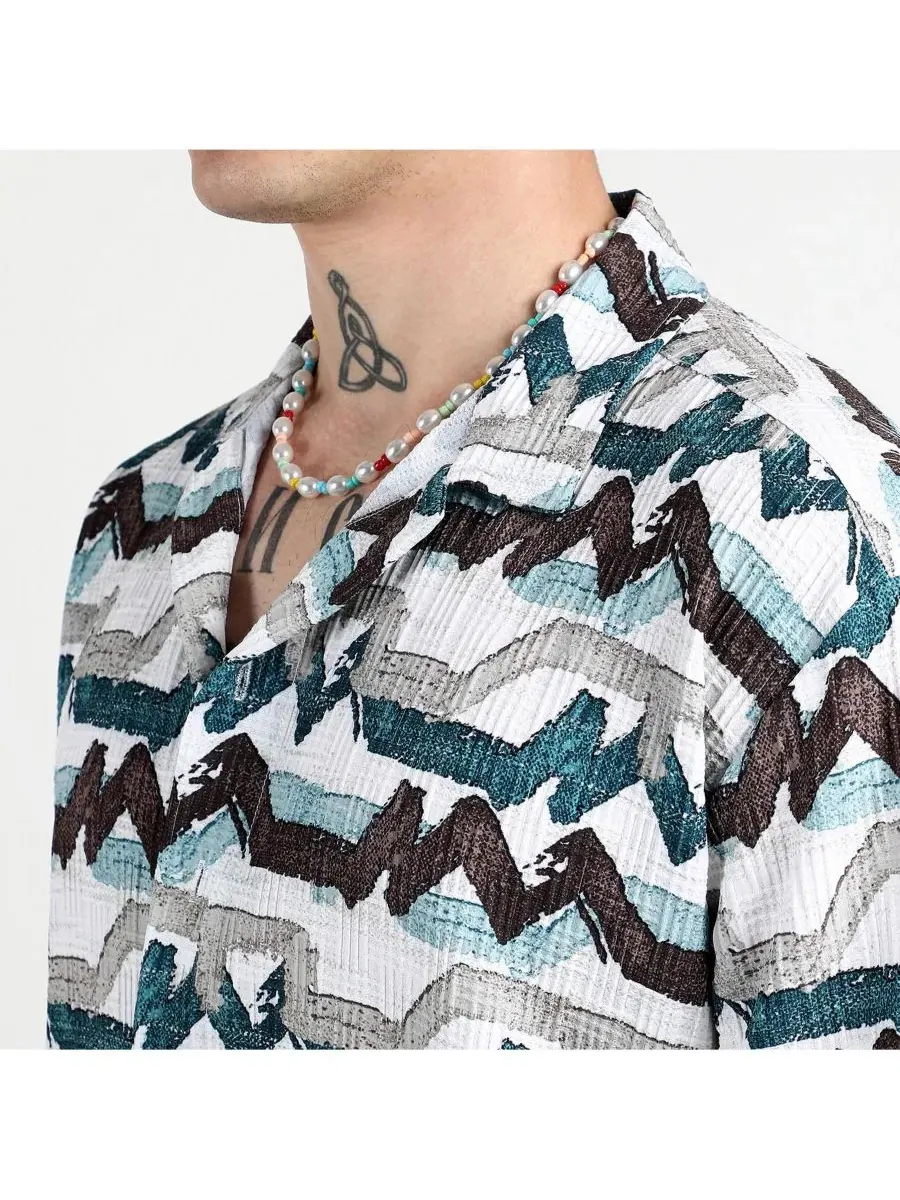 Рубашка с длинным рукавом Oversized Line Strokes Campus Sutra — изображение 6 из 7, белый