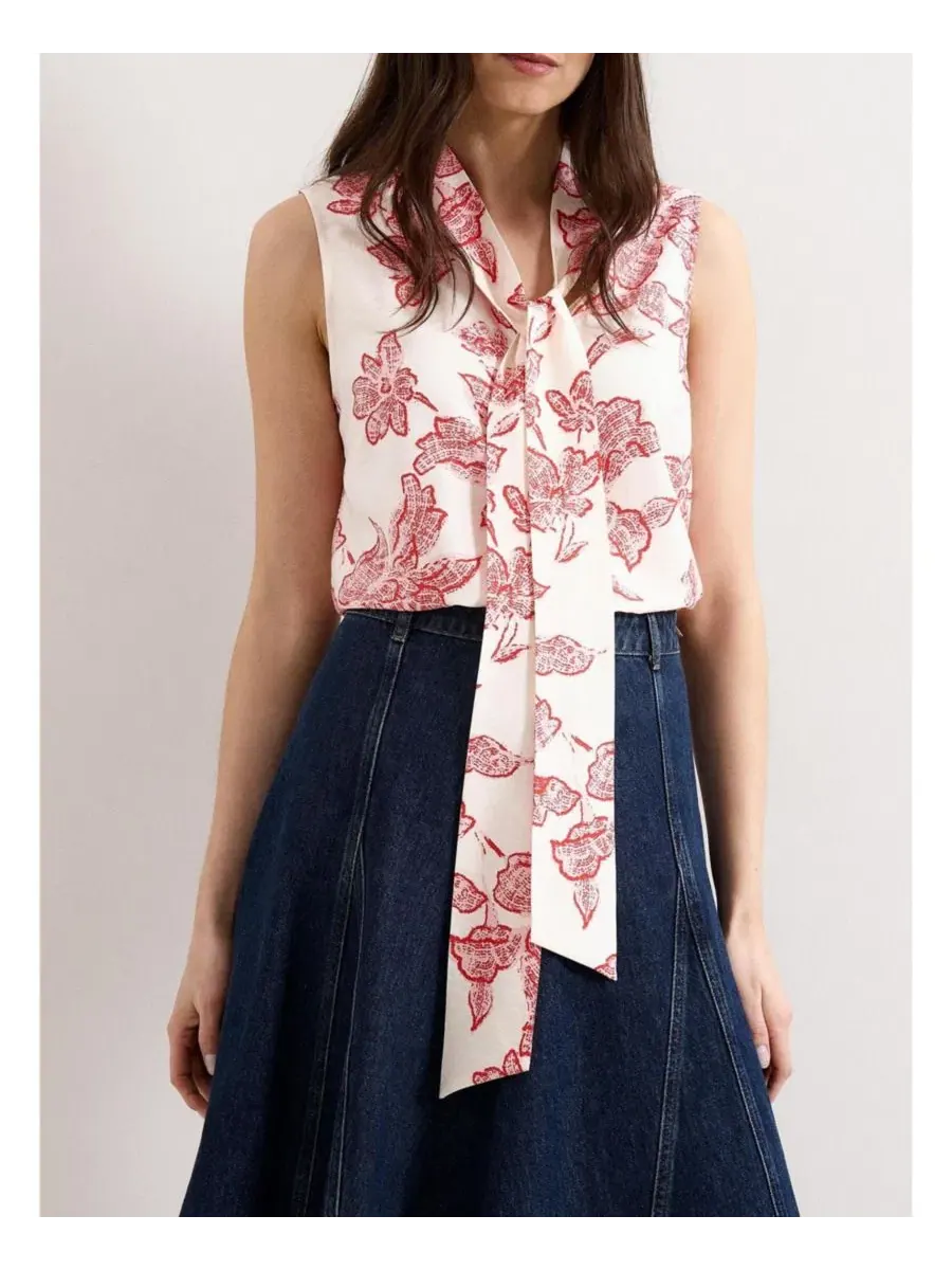 Блузка с завязками на шее Junie Tie Neck Sleeveless Blouse Phase Eight — изображение 6 из 8, красный