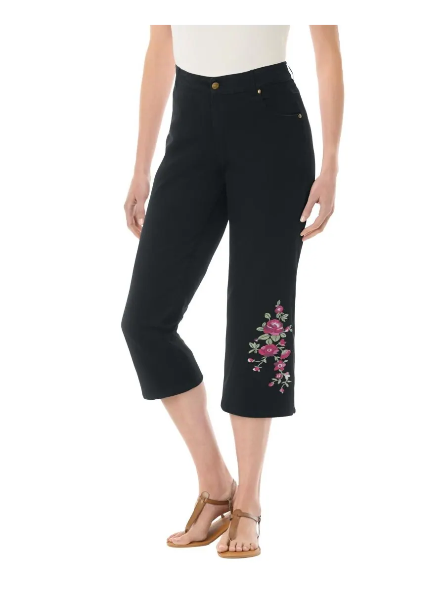 Женские джинсы-капри Within Stretch Denim с пятью карманами Woman Within — изображение 1 из 3, черный
