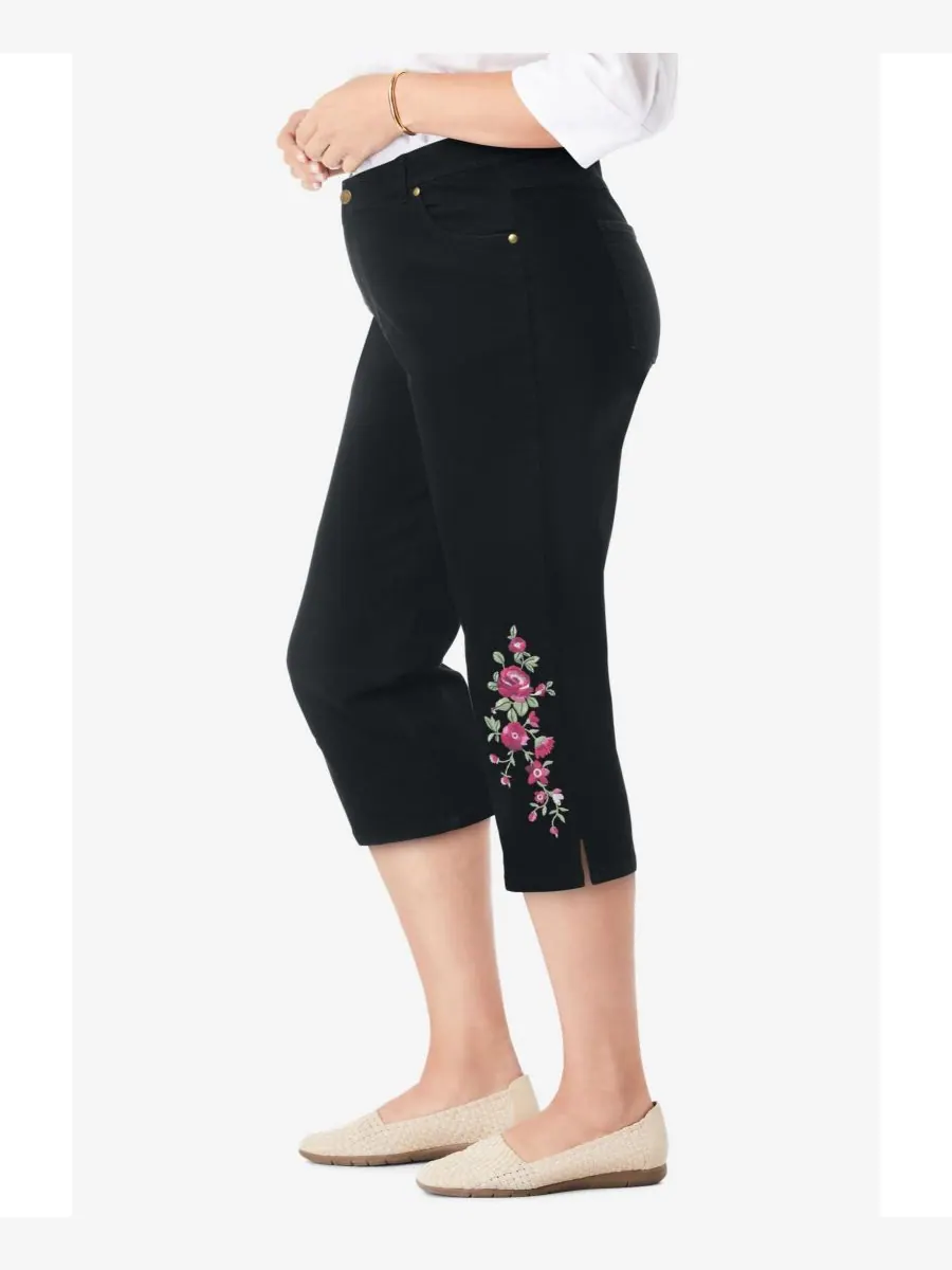Женские джинсы-капри Within Stretch Denim с пятью карманами Woman Within — изображение 3 из 3, черный