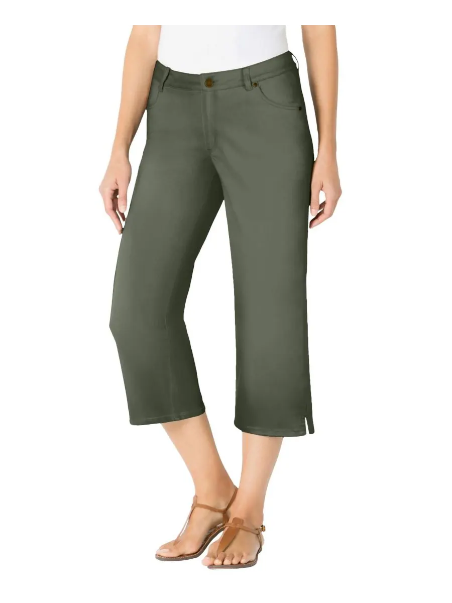 Женские джинсы-капри Within Stretch Denim с пятью карманами Woman Within — изображение 1 из 3, оливковый зеленый